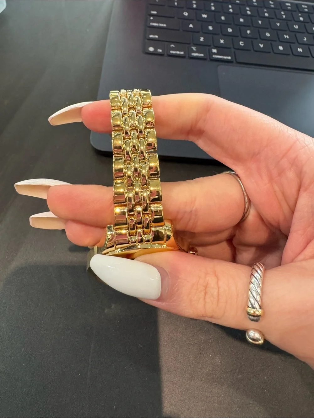 New IMAN Global Chic Gold-Tone Minimalist Purple Dial Bracelet Watch